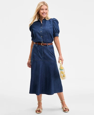 On 34th Women's Denim Flared Midi Skirt, Exclusively at Macy's
