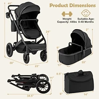 Slickblue Toddler 3-in-1 Folding Convertible Newborn Stroller with Detachable Bassinet