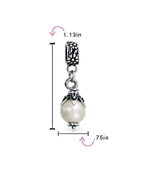 Bling Jewelry Leaf Cap White Simulated Pearl Dangle Charm Bead .925 Sterling Silver Fits European Bracelet