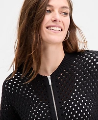 On 34th Women's Perforated Zip-Front Sweater Bomber, Exclusively at Macy's