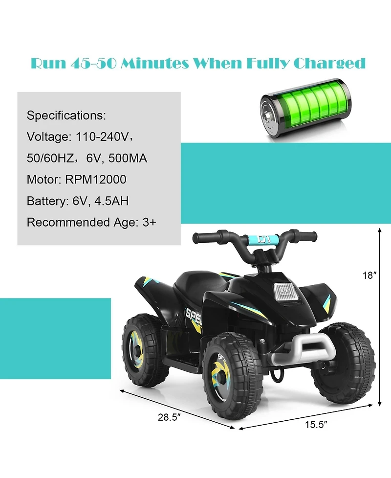 6V Kids Electric Atv 4 Wheels Ride-On Toy