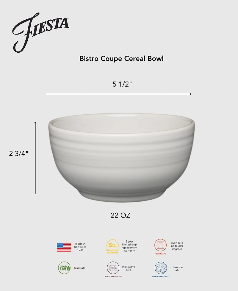 Fiesta White Bistro Coupe 5.5" Cereal Bowls, Set of 4