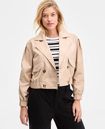 On 34th Women's Solid Cropped Trench Jacket, Exclusively at Macy's