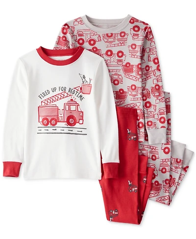 Carter's Toddler Boys Firetruck-Print Snug-Fit Cotton Pajamas, 4 Piece Set