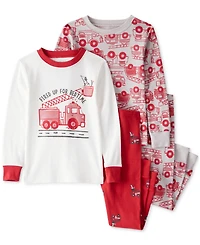 Carter's Toddler Boys Firetruck-Print Snug-Fit Cotton Pajamas, 4 Piece Set