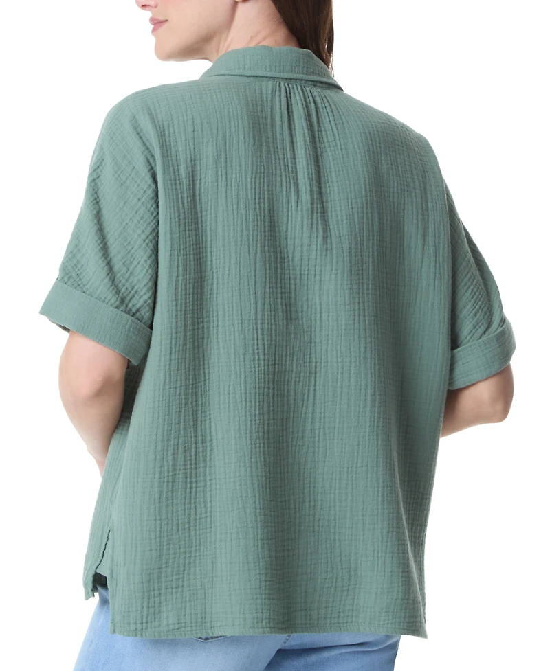 Gloria Vanderbilt Women's Cotton Callista Roll-Tab Textured Top