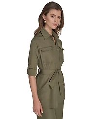 Halston Women's Soft Suiting Belted Utility Shirt