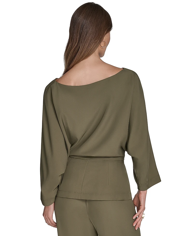 Halston Women's Peplum 3/4-Sleeve Boat-Neck Top
