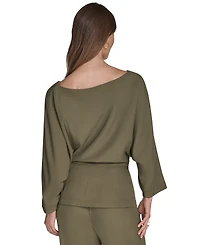 Halston Women's Peplum 3/4-Sleeve Boat-Neck Top