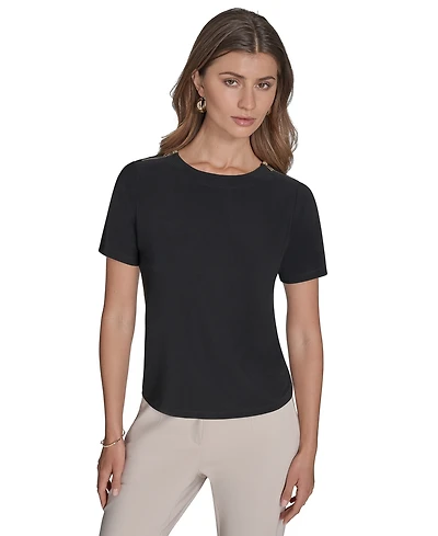 Halston Women's Jersey Zipper-Shoulder Short-Sleeve Top