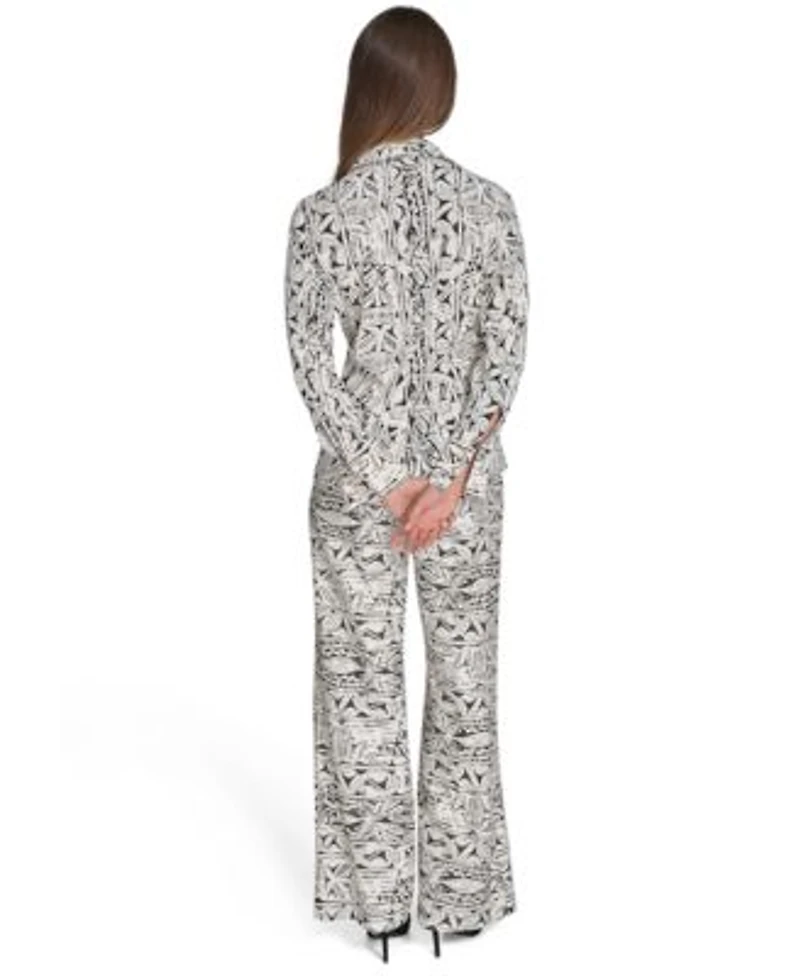 Halston Womens Printed Button Front Shirt Printed High Rise Wide Leg Pants