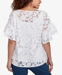 Ruby Rd. Petite Tropical Puff Print Lined Burnout T Shirt