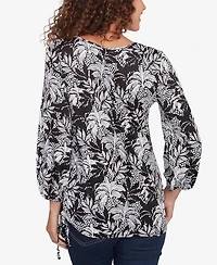 Ruby Rd. Petite Monotone Palms Puff Print Side Tie Top
