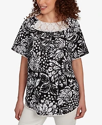 Ruby Rd. Petite Batik Island Paisley Scoop Neck T Shirt