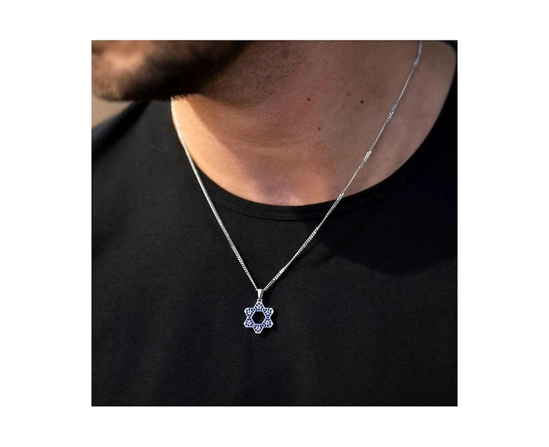 Vincero Men's Star of David Pendant with Blue Spinel Sterling Silver