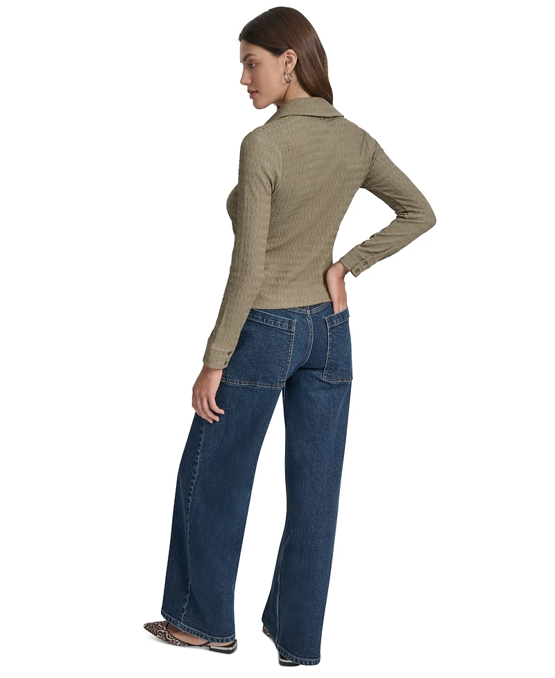 Dkny Jeans Women's Textured Collared Button-Front Top