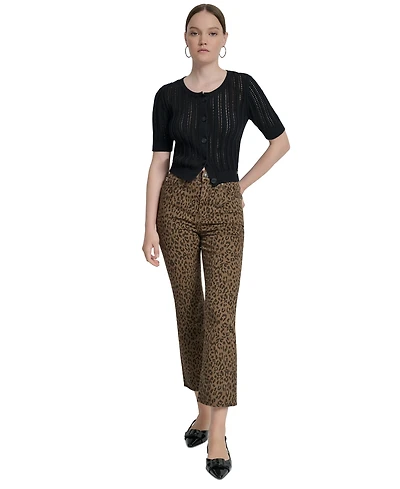 Dkny Jeans Women's Animal Print High Rise Cropped Flare - Nkz