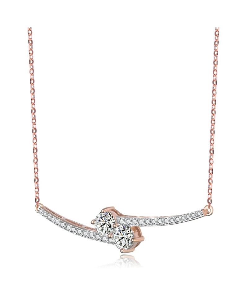 Sterling Silver Two Rods with Clear Cubic Zirconia Necklace