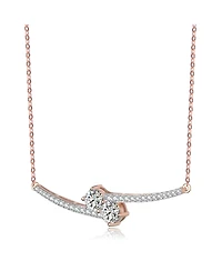 Sterling Silver Two Rods with Clear Cubic Zirconia Necklace
