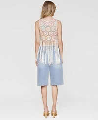 Avec Les Filles Women's Crochet Fringe-Hem Crop Top