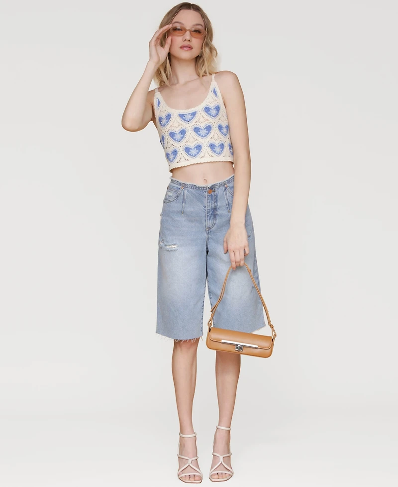 Avec Les Filles Women's Cropped Crotchet Heart Top