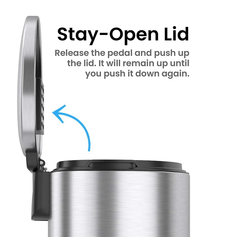 iTouchless SoftStep Stainless Steel Semi-Round Step Trash Can with AbsorbX Odor Filter Removable Inner Bucket