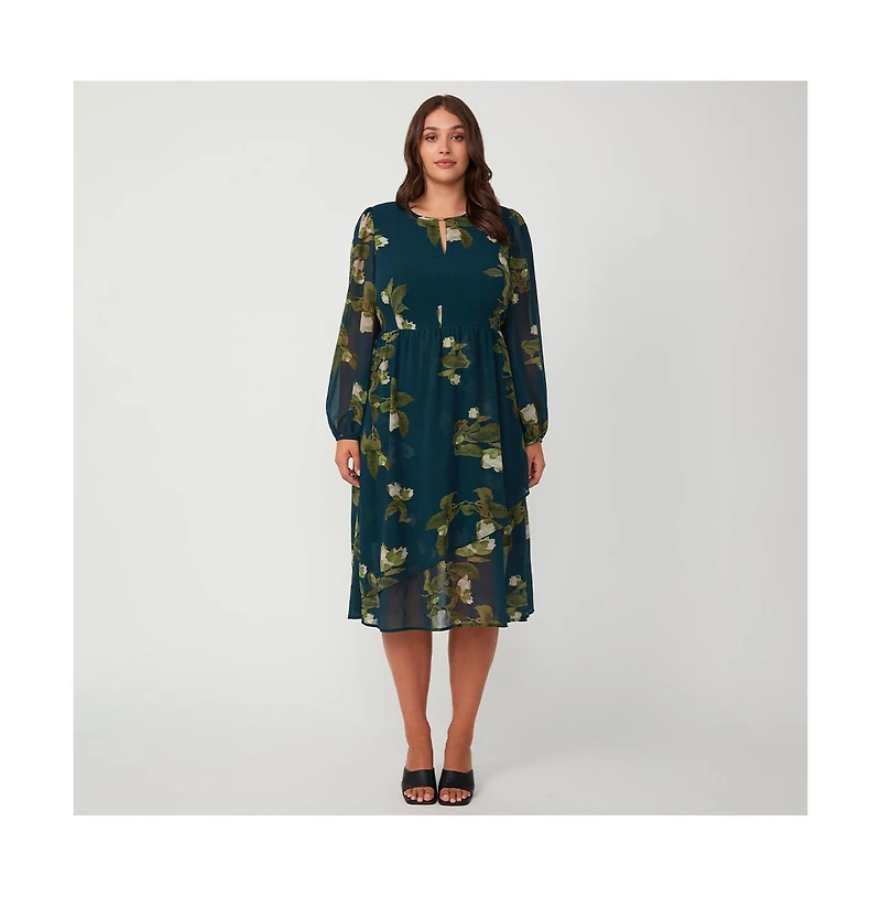 Estelle Summit Bloom Navy Long Sleeve Midi Dress