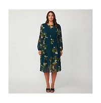 Estelle Summit Bloom Navy Long Sleeve Midi Dress