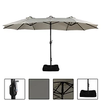 15 Ft Double-Head Patio Umbrella with Base Included Large Outdoor Solar Detachable Lights Rectangular Crank Market