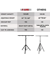 5 Core Dj Light Stand Height Adjustable 39-100" Heavy Duty Tripod Stage Lights Stands w Light T Bar - Ls 100