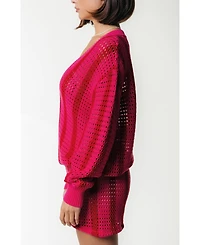 Colourful Rebel Women's Lizza Crochet Stripe V-Neck Sweater