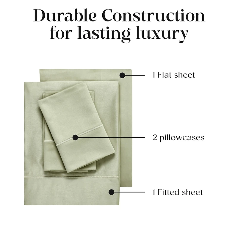 Superior Egyptian Cotton 1500 Thread Count Embroidered Marrow Stitch Hem Deep Pocket Sheet Set,Queen