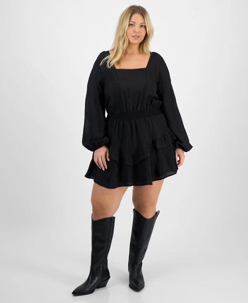 And Now This Trendy Plus Size Embroidered Balloon-Sleeve Mini Dress, Macy's Exclusive