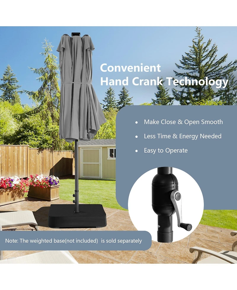 Twin Patio Umbrella with 48 Solar Led Lights for Outdoor Garden or Deck
