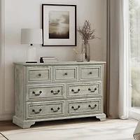 Farmhouse 7 Drawers Dresser Bathroom Cabinet for Rustic Chest of with Natural Texture Vintage Design Storage Organizer