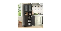 64.5 Inches Tall Bathroom Storage Cabinet with Frost Glass Doors and Shelves