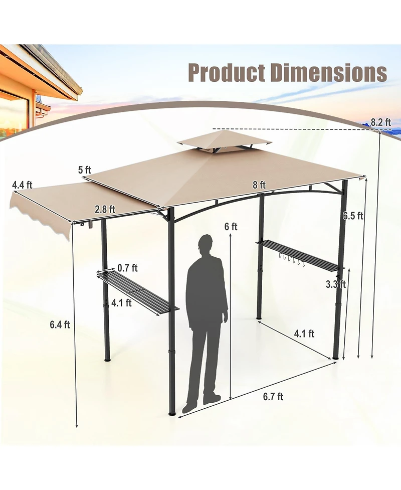 Slickblue Grill Gazebo with Side Awning and Double-Tiered Top for Patio or Backyard