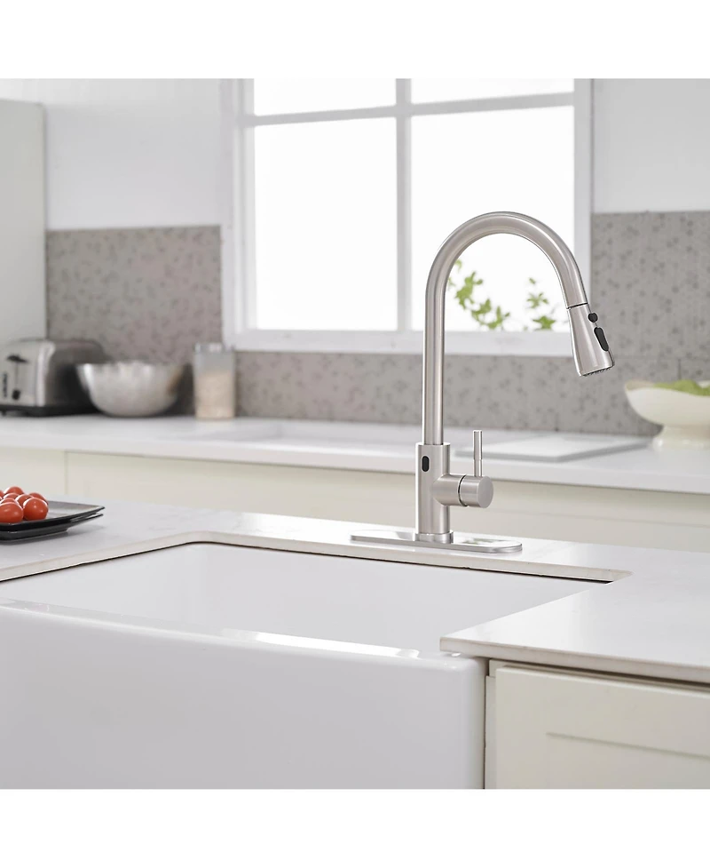 Single-Handle Touch Pull-Down Sprayer Kitchen Faucet with Supply Lines in Brushed Nickel