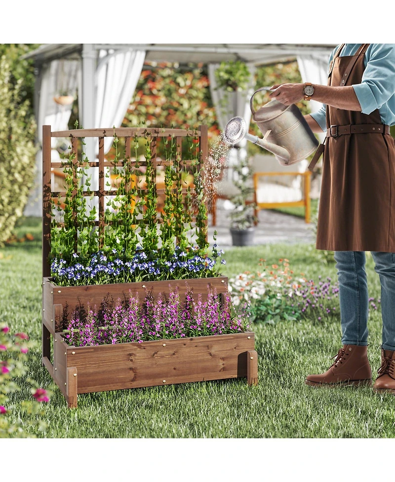 Raised Garden Bed with Trellis 2-tier Planter Box with Drainage Holes