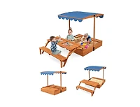 Slickblue Kids Wooden Sand Box with Foldable Picnic Sensory Table and Bench