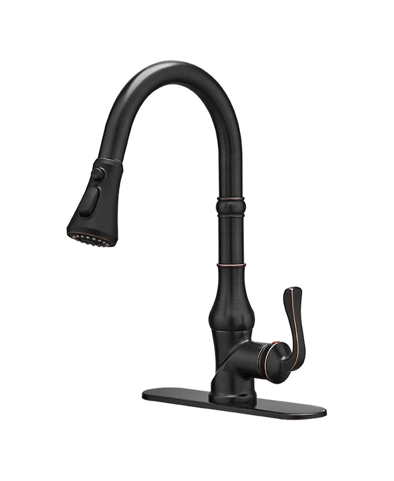 Single-Handle Pull-Down Sprayer 3 Spray High Arc Kitchen Faucet With Deck Plate in Oil Rubbed Bronze