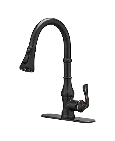 Single-Handle Pull-Down Sprayer 3 Spray High Arc Kitchen Faucet With Deck Plate in Oil Rubbed Bronze