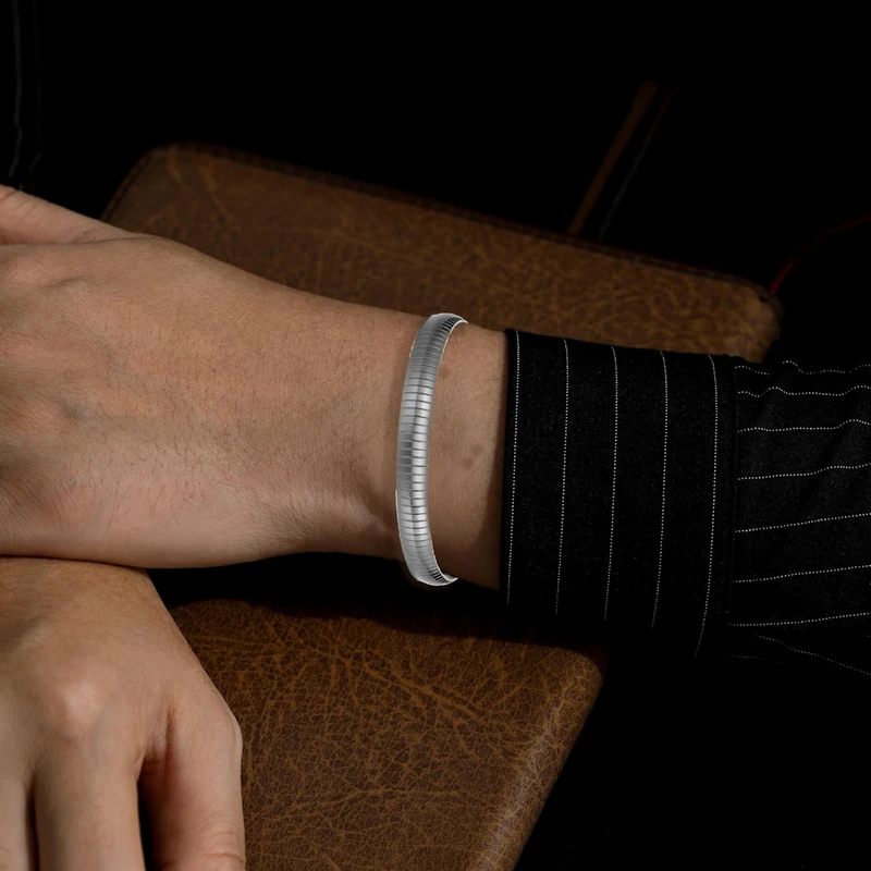 Men's Sterling Silver White Gold Plated Sleek Snake Chain Bracelet