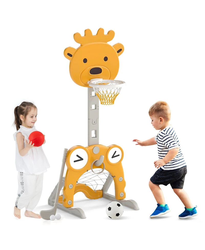 4-in-1 Toddler Height Adjustable Basketball Hoop with Ring Toss for 3+ Kids