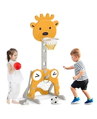 4-in-1 Toddler Height Adjustable Basketball Hoop with Ring Toss for 3+ Kids