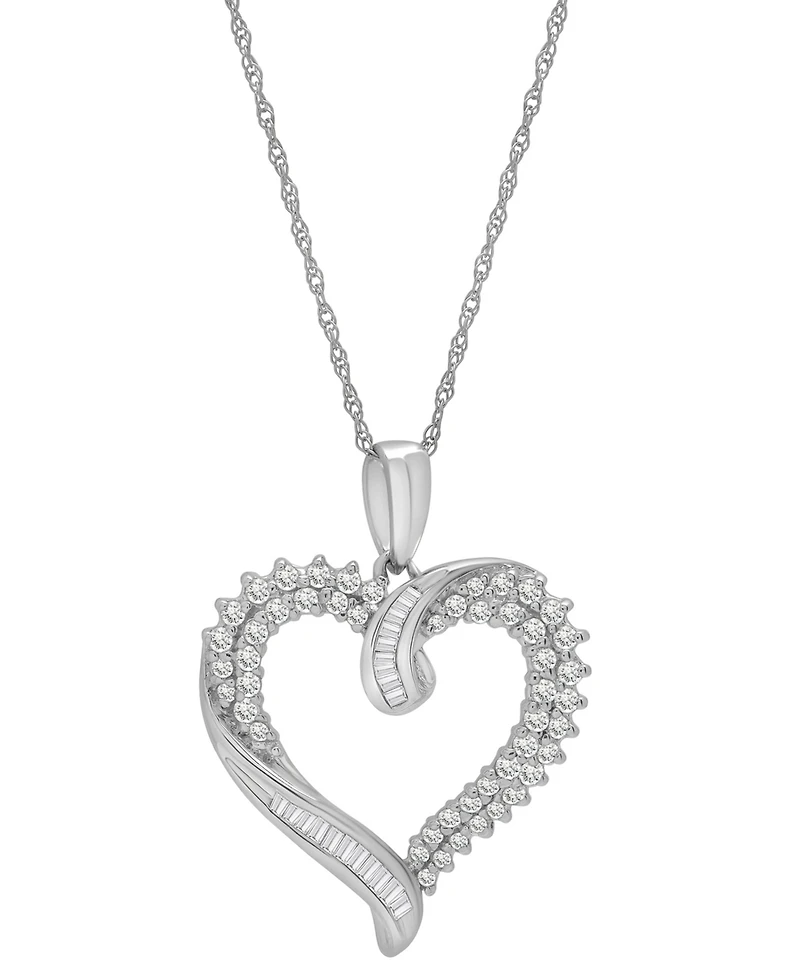 Diamond Twist Heart 18" Pendant Necklace (1/2 ct. t.w.) 14k White Gold or Yellow Gold, + 2" extender, Exclusively at Macy's