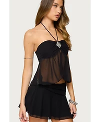 Edikted Women's Jettie Sheer Chiffon Split Front Top