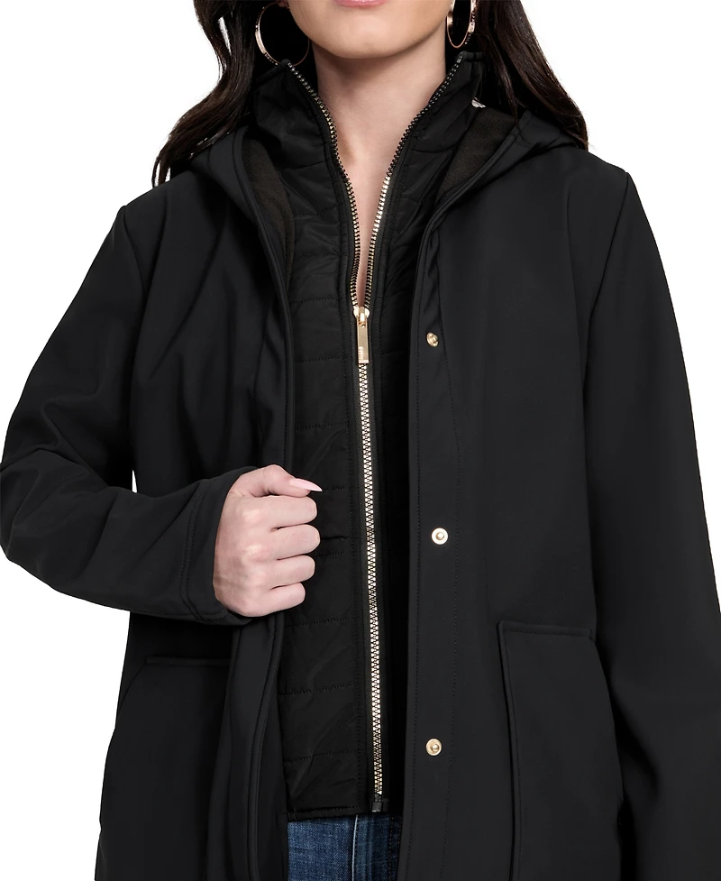 Guess Women's Hooded Bibbed Softshell Coat