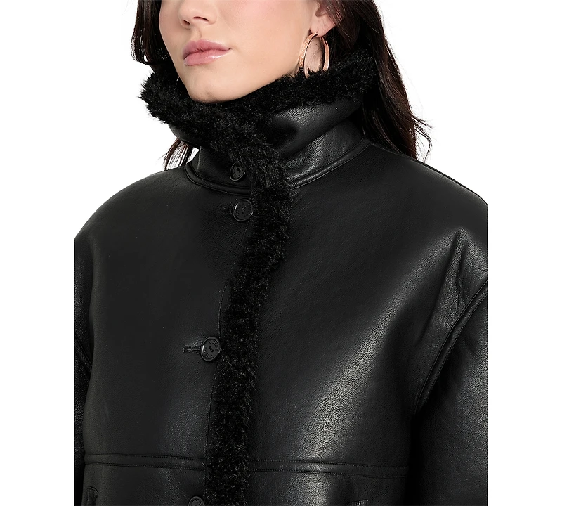 Guess Women's Stand-Collar Faux-Shearling Coat