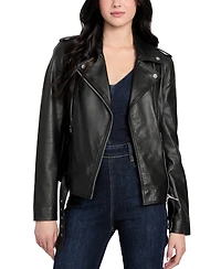 Guess Women's Asymmetric Belted Leather Moto Jacket